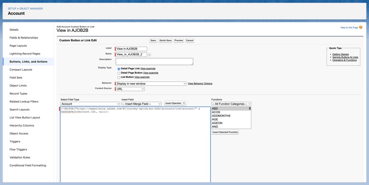 Detail page link configuration in Salesforce