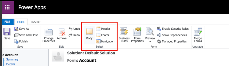 Select the form area
