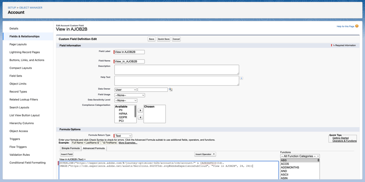 Field link configuration in Salesforce