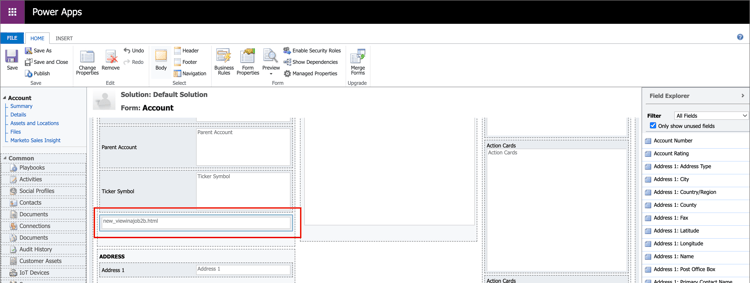 Web resource added to the summmary section of the form