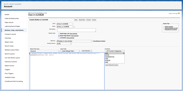 Detail page button configuration in Salesforce