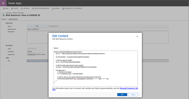 Add the jScript web resource