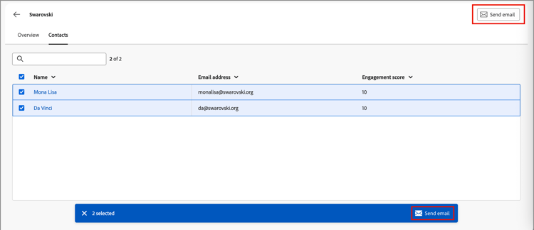 Members tab - send email