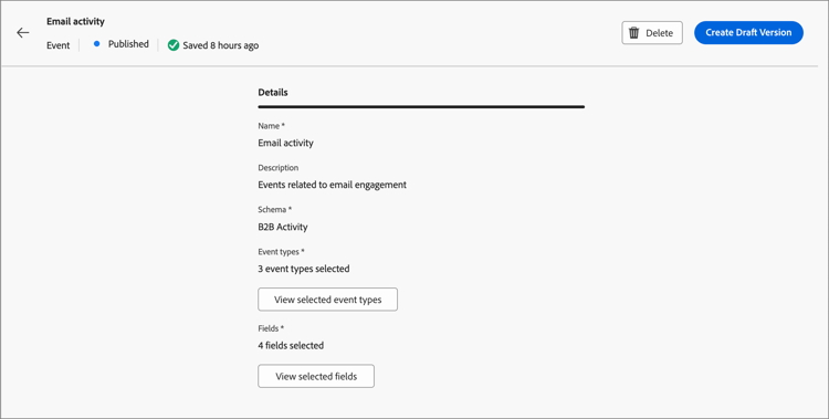 Published event definition details