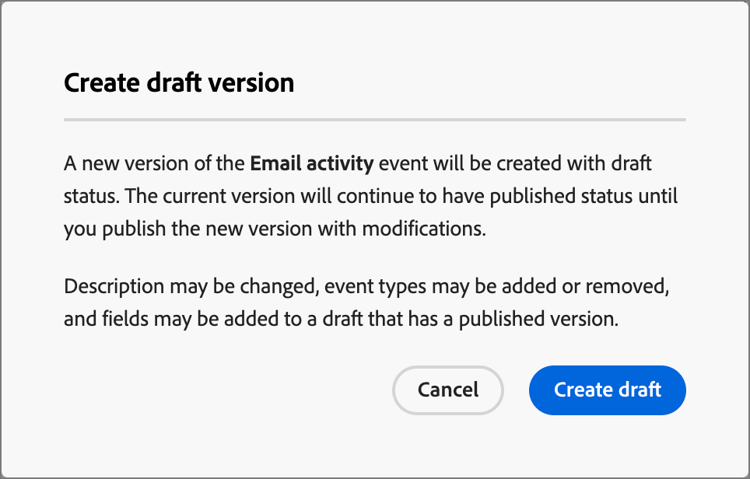 Create draft version dialog