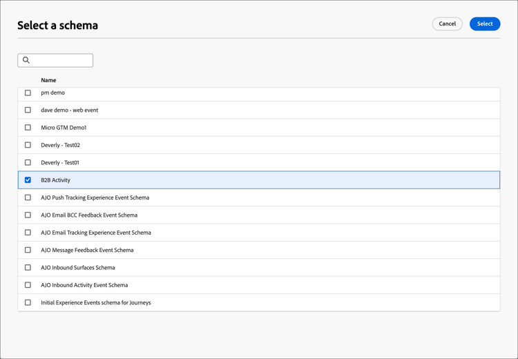 Select the schema for the event definition