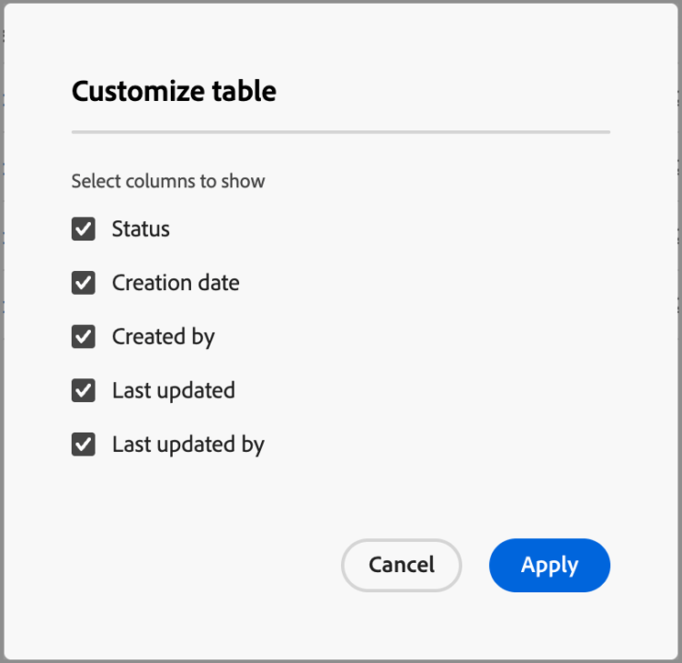 Columns to display in the engagement score weighting list