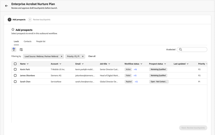 Outbound workflow add prospects
