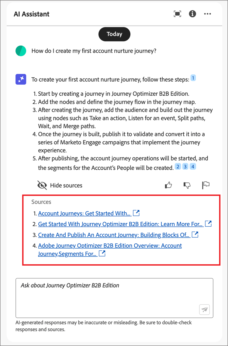 Results from the AI Assistant query