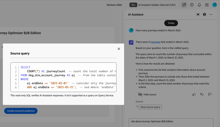 Results from the AI Assistant query