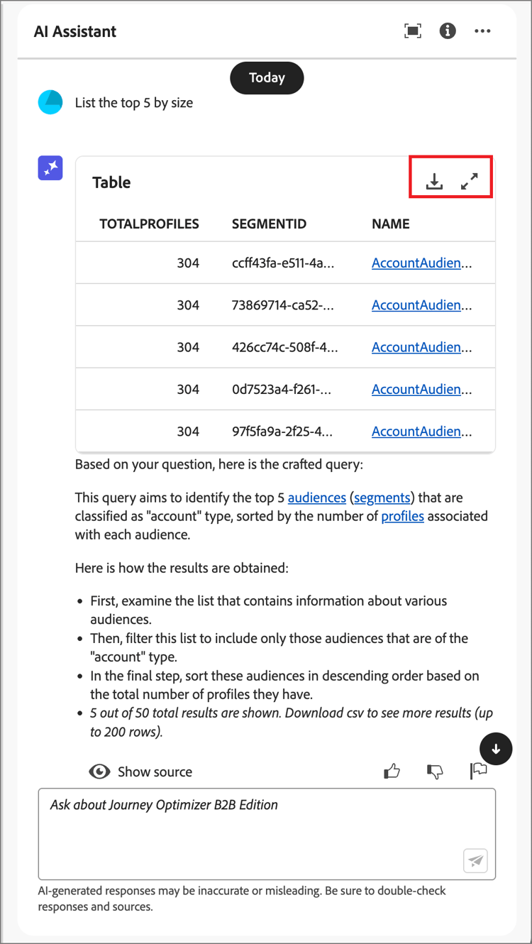 AI Assistant response for a list of live journeys