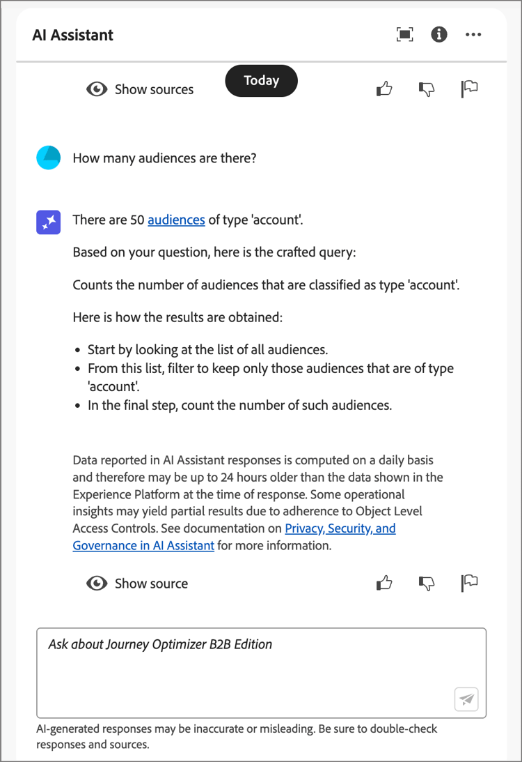 AI Assistant response for how many audiences