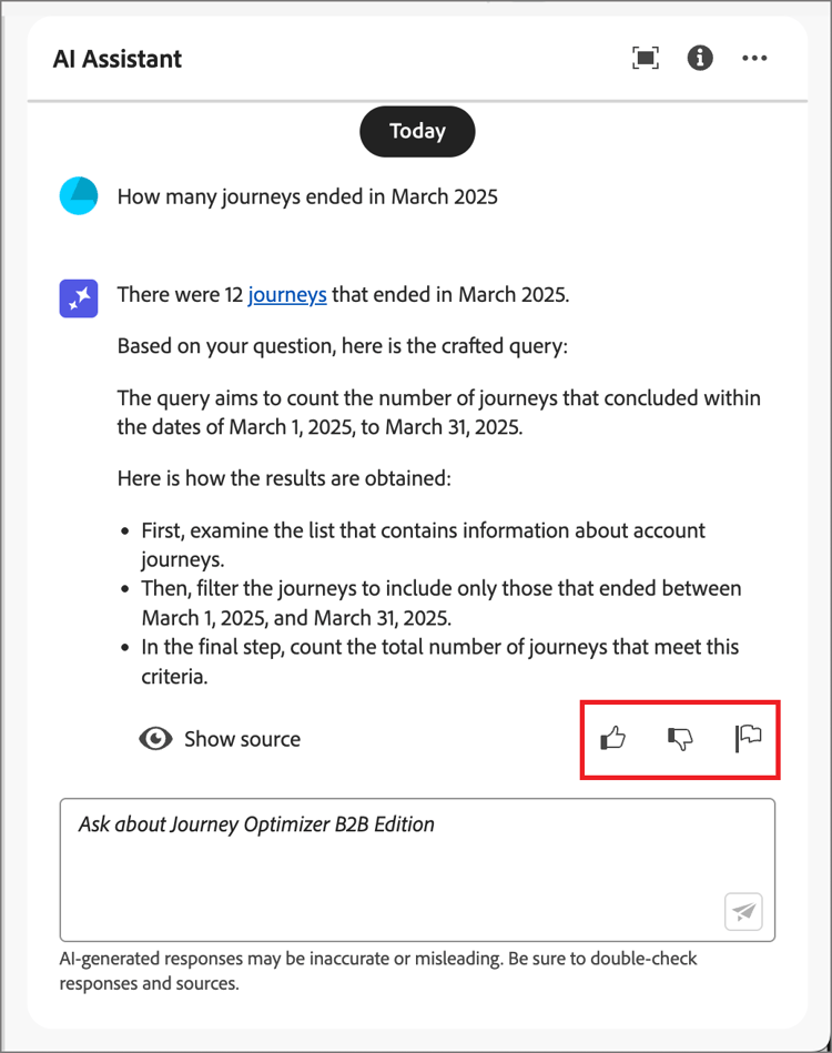 AI Assistant response - feedback icons