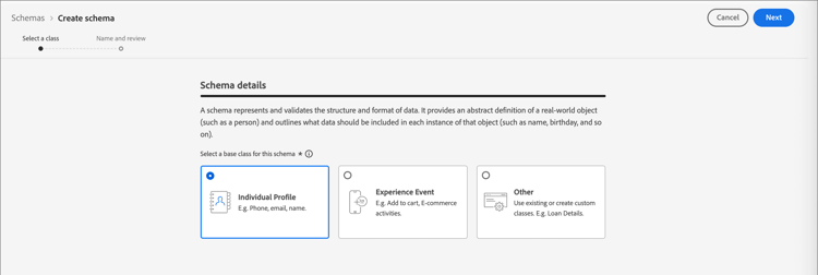 Schema type selection showing Individual Profile option