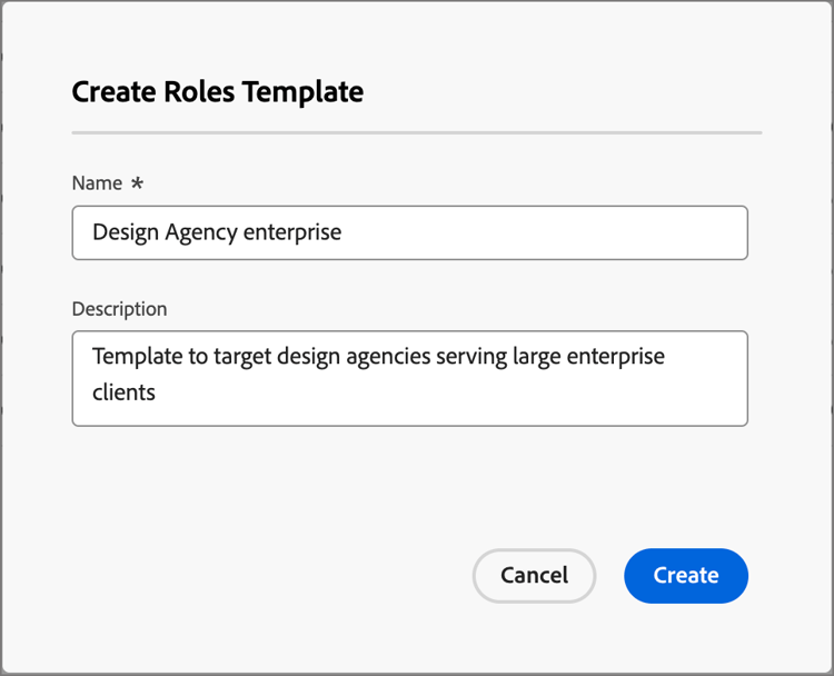 Create Roles Template dialog