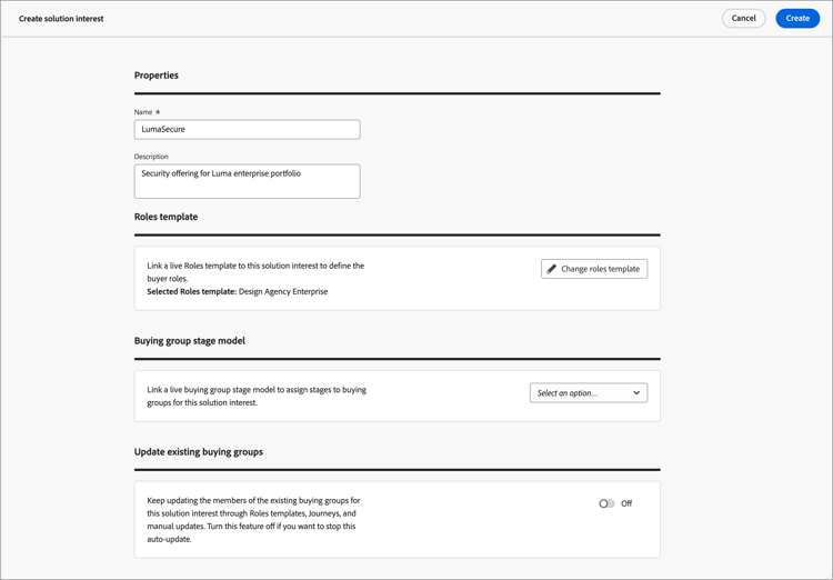 Add a roles template to the solution interest