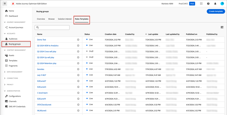 Roles Templates tab