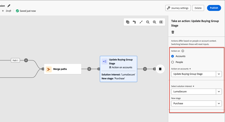 Journey node - take an action on an account