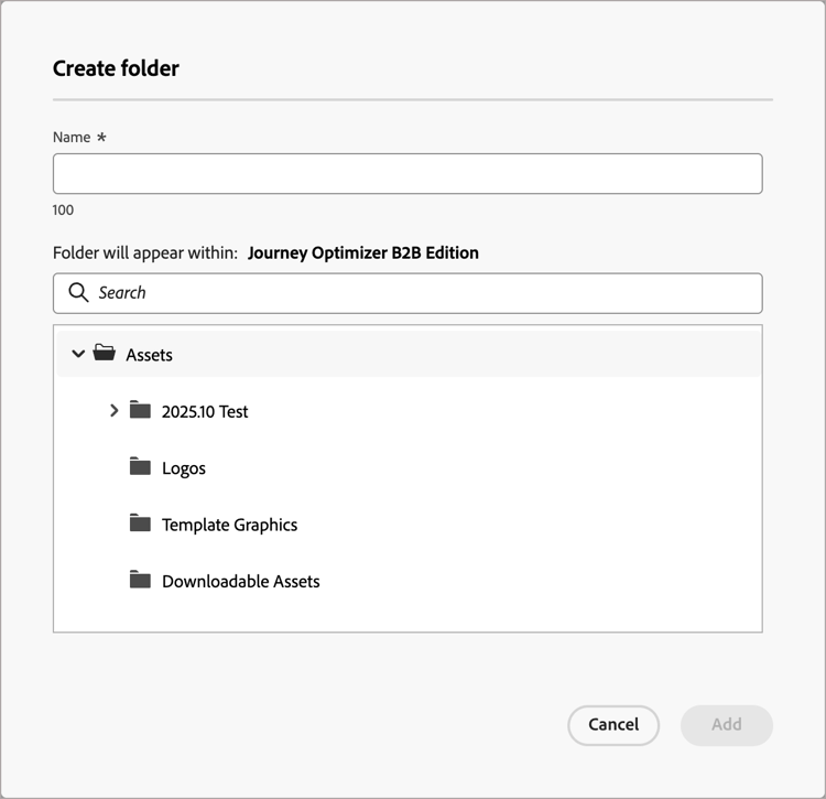 Create folder dialog
