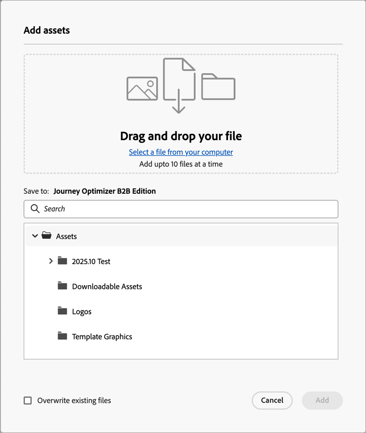 Add assets to a folder