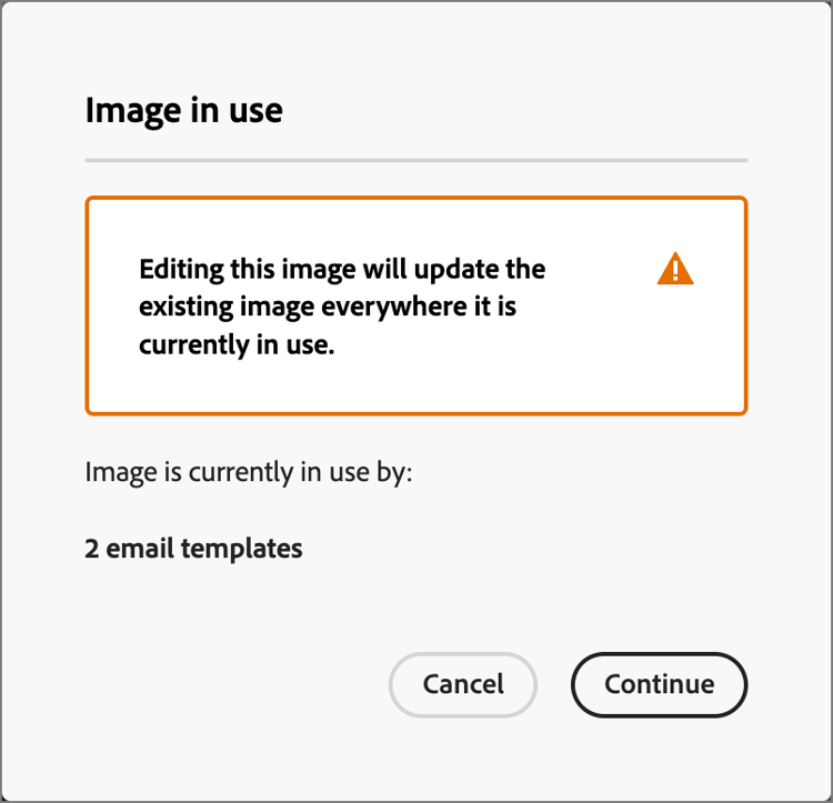 An alert provides information about image usage