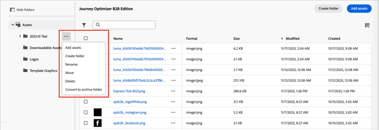 Apply actions to a folder or assets within the folder