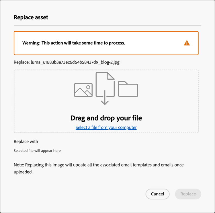 Replace asset dialog