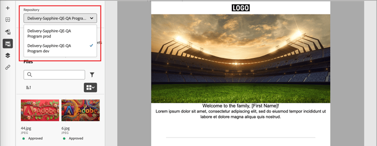 Choose an AEM Assets repository to access the image assets