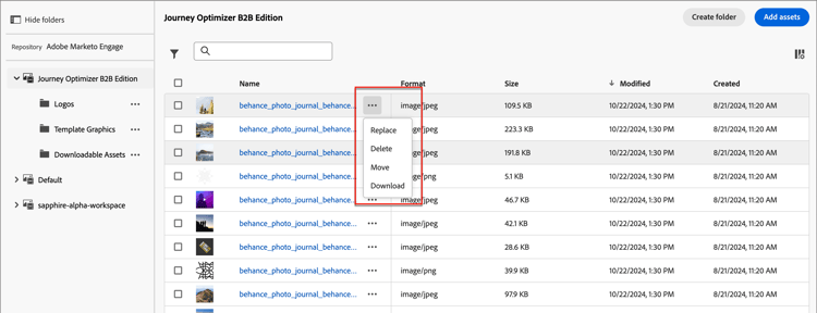 Access actions for the asset