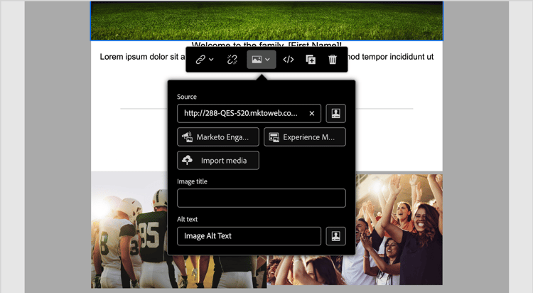 Use the toolbar to choose a source to select an image file for the image component