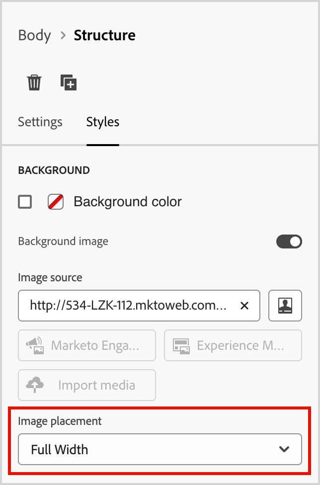 Background image settings