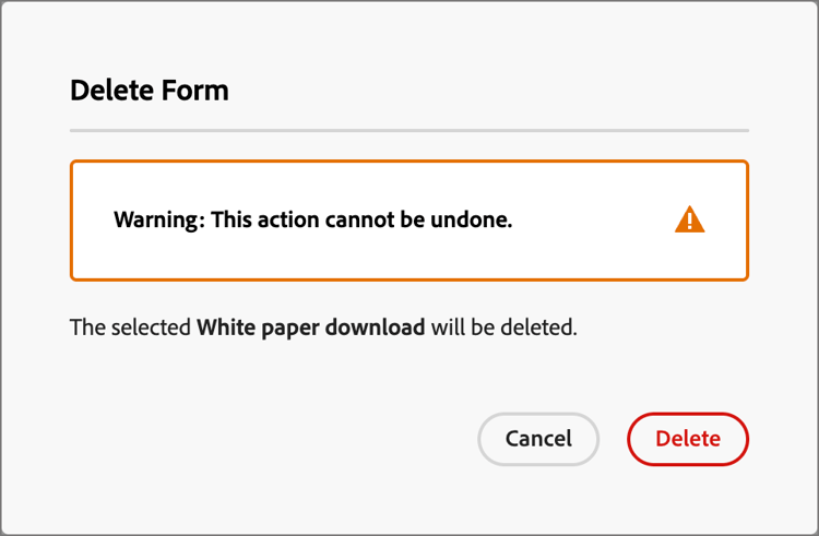 Delete form dialog