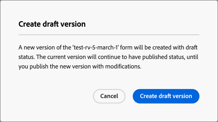 Create draft version dialog