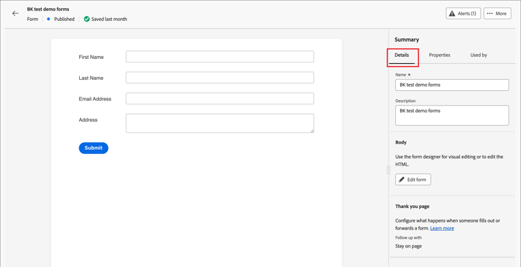 View details for a published form