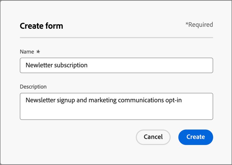 Create form dialog
