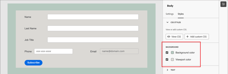 Set the background colors for the form