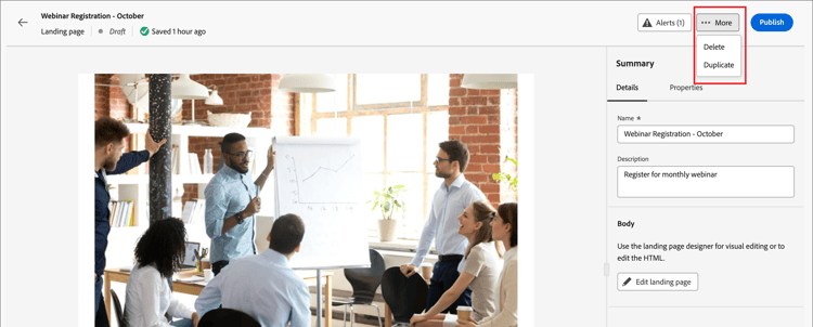Duplicate the landing page