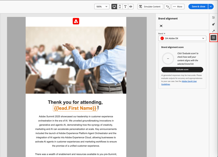 Access the Brand alignment tools