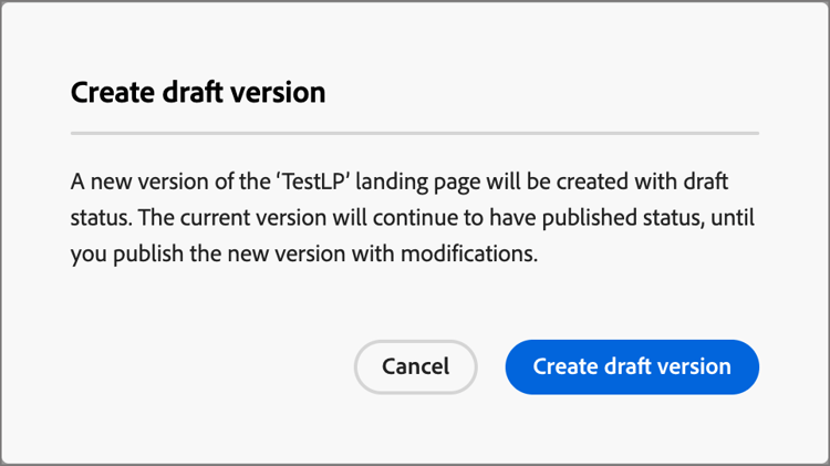 Create draft version dialog