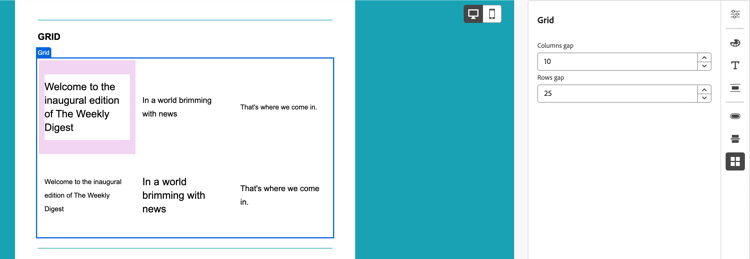 Theme grid settings