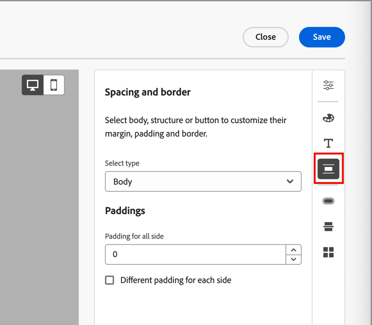 Theme spacing and border settings