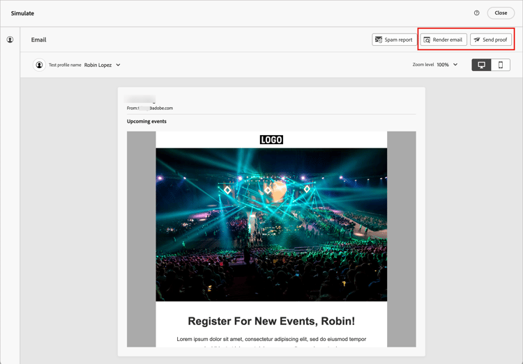 Content simulation interface with test profile preview options