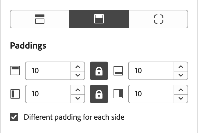 Padding settings