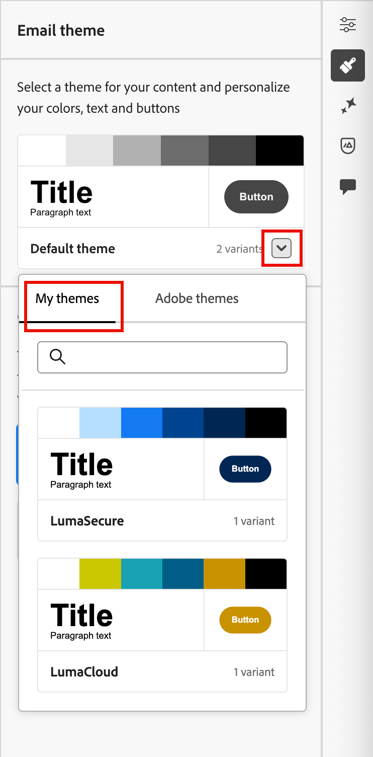 Email design space - Select custom theme