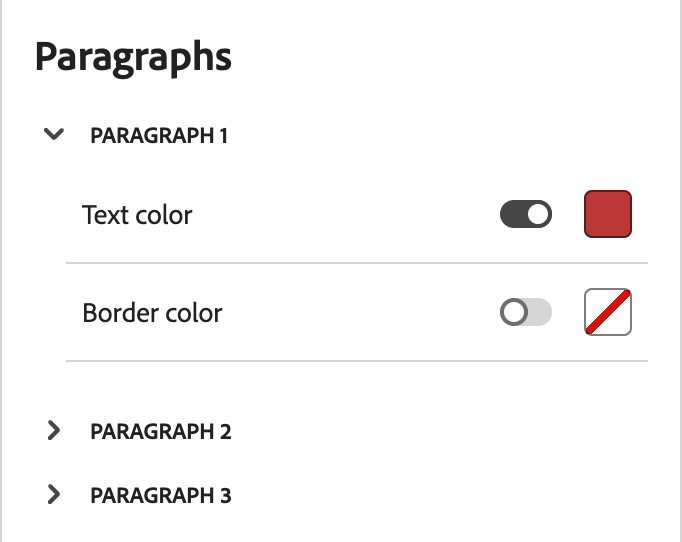 Paragraph color settings for a variant