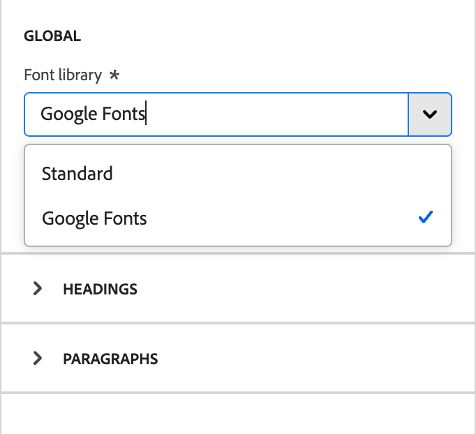 Select library for the global text settings