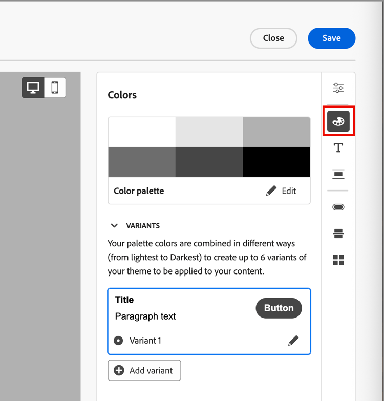 Theme colors settings