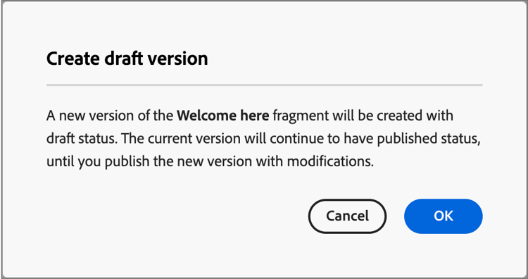 Create draft version dialog