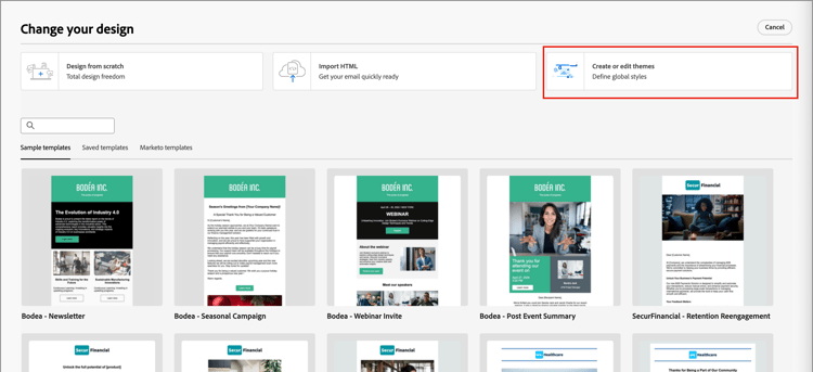 Create or edit themes