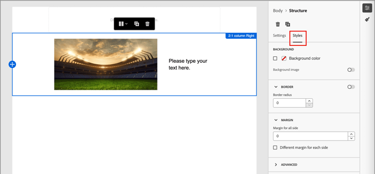 Email design space - unlock theme styles for component